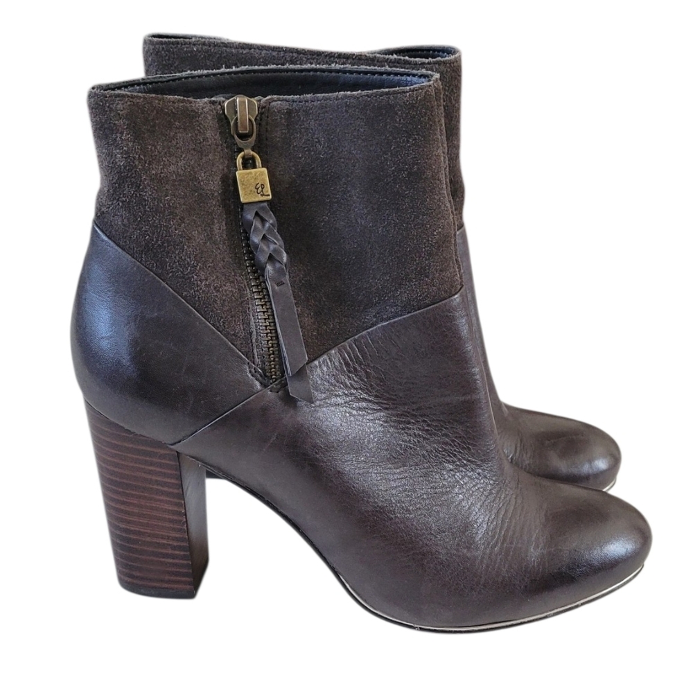 Elliott Lucca Dafne Ankle Booties Brown Leather & Suede, Block Heel, Women's 7.5 - Picture 2 of 12